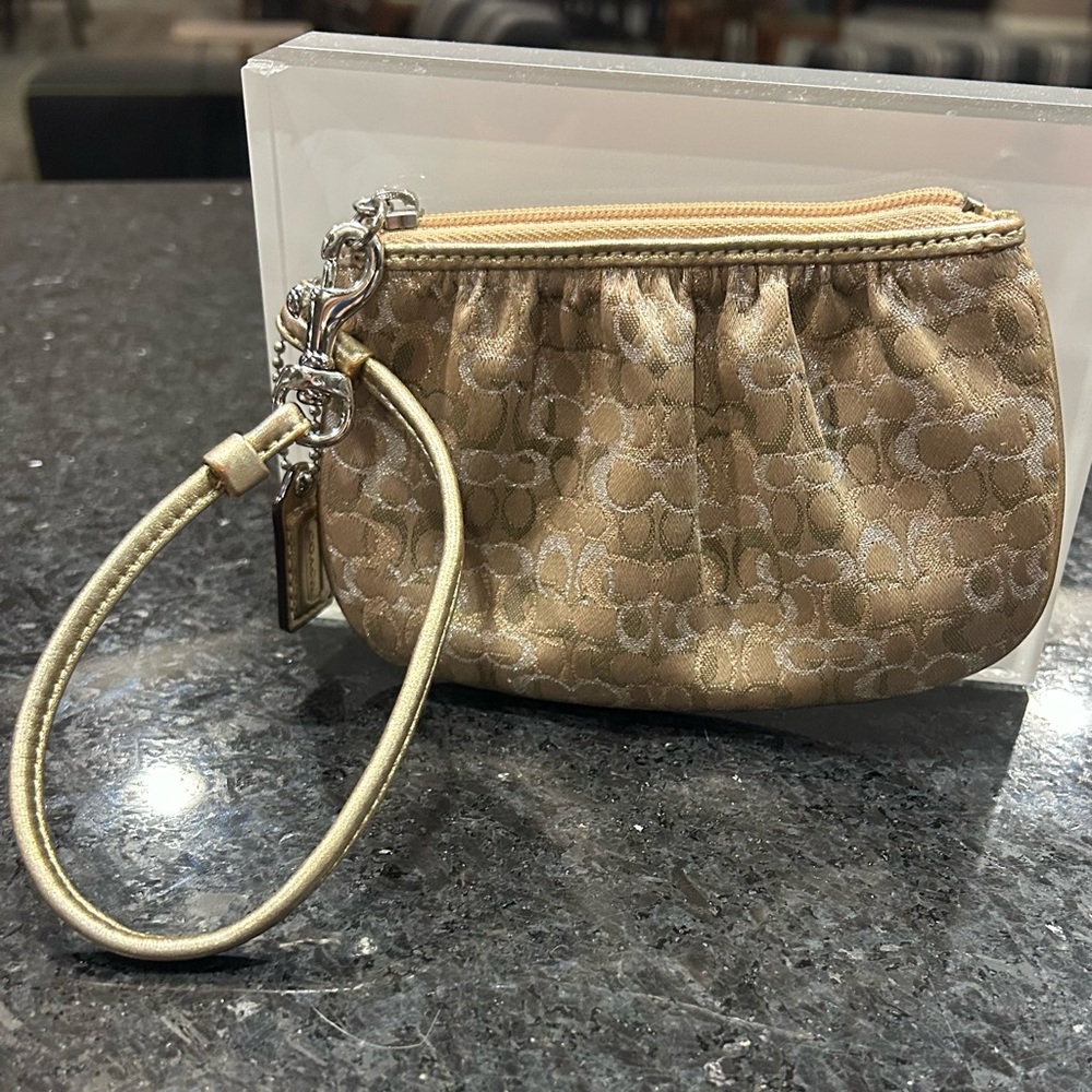 Coach Gold Metallic Clutch with Wrist Strap